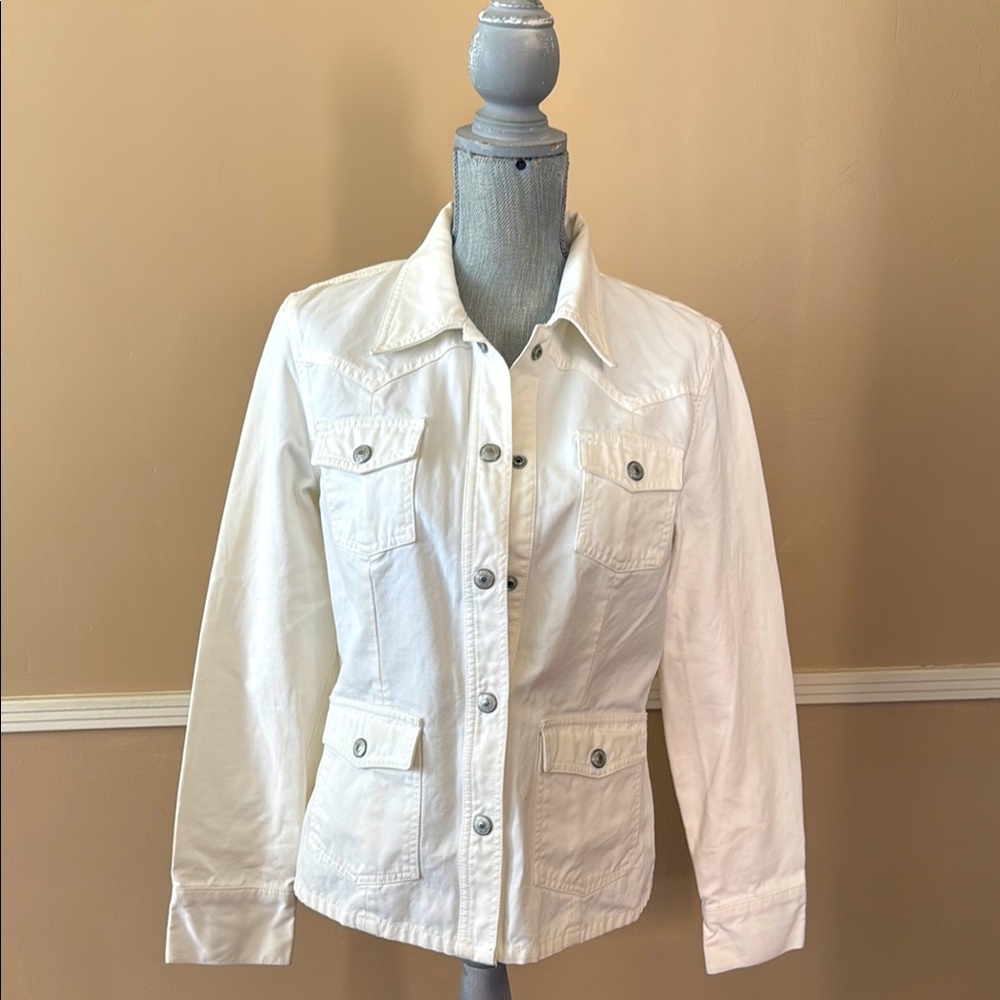 Gap White Button-Up Jacket With Pockets Size Medi… - image 1